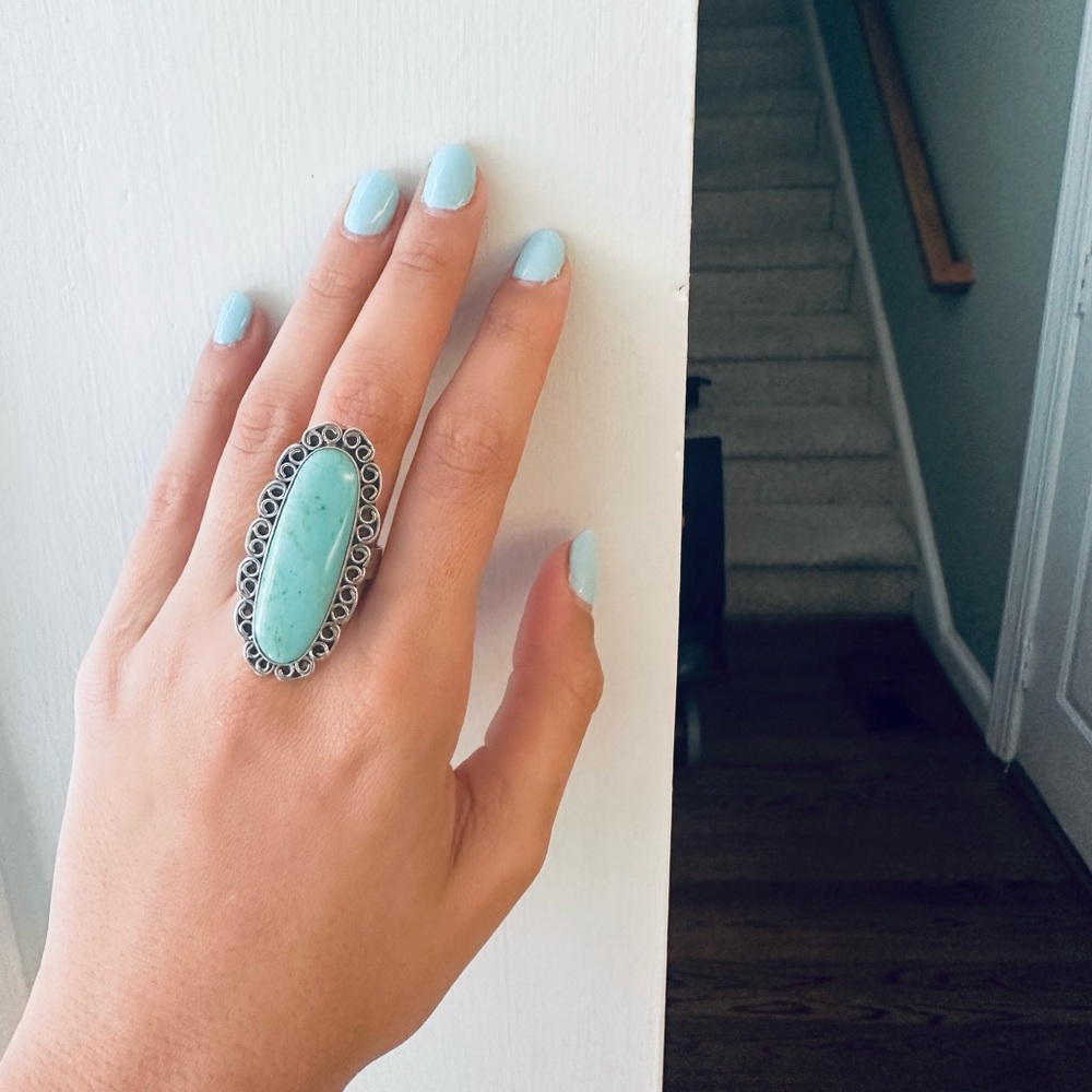 Turquoise Statement Silver Ring - image 4